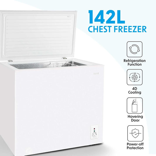 Baridi 142L Freestanding Chest Freezer with Adjustable Thermostat, White - DH120