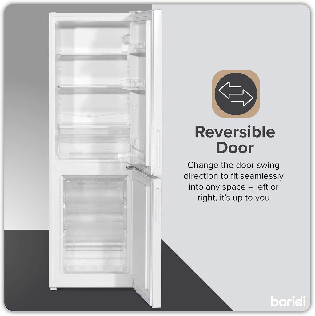 Baridi 47cm 60/40 Fridge Freezer with Adjustable Thermostat, 157L Capacity, White - DH252