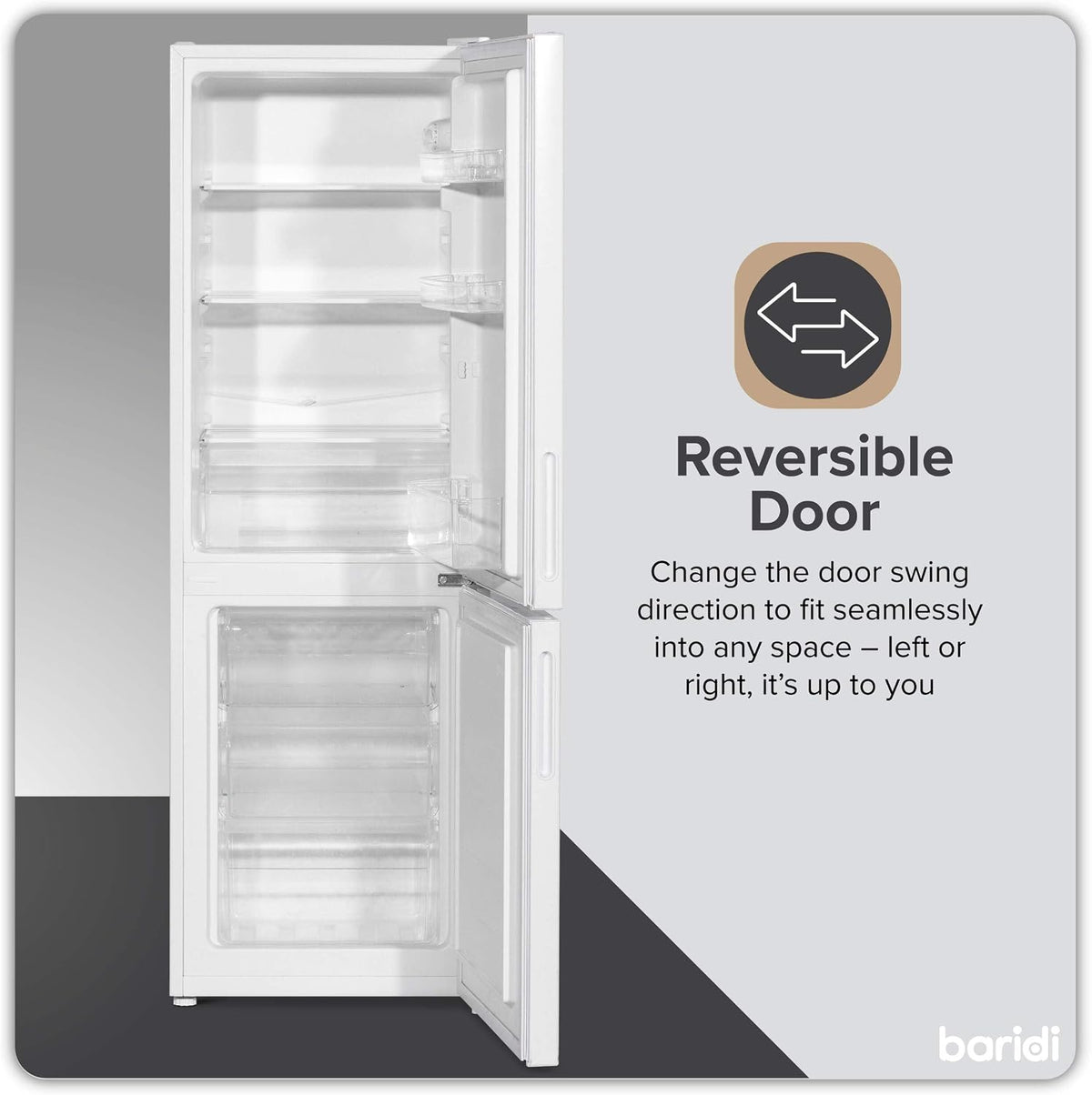 Baridi 47cm 60/40 Fridge Freezer with Adjustable Thermostat, 157L Capacity, White - DH252