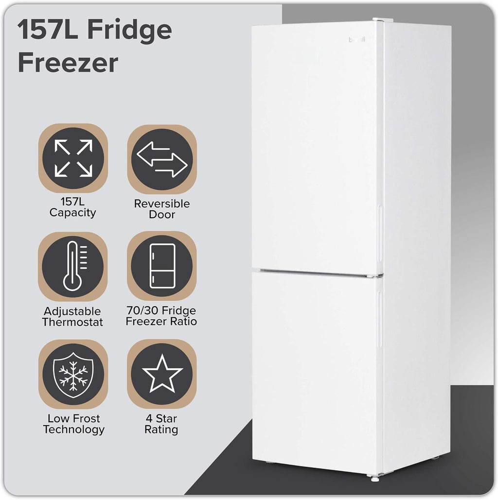 Baridi 47cm 60/40 Fridge Freezer with Adjustable Thermostat, 157L Capacity, White - DH252
