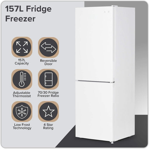 Baridi 47cm 60/40 Fridge Freezer with Adjustable Thermostat, 157L Capacity, White - DH252