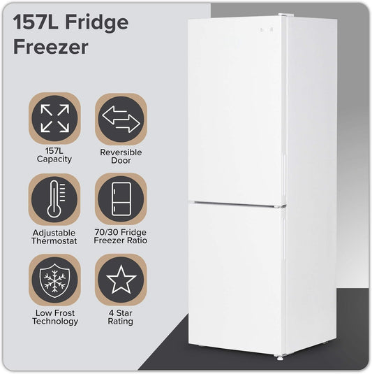 Baridi 47cm 60/40 Fridge Freezer with Adjustable Thermostat, 157L Capacity, White - DH252