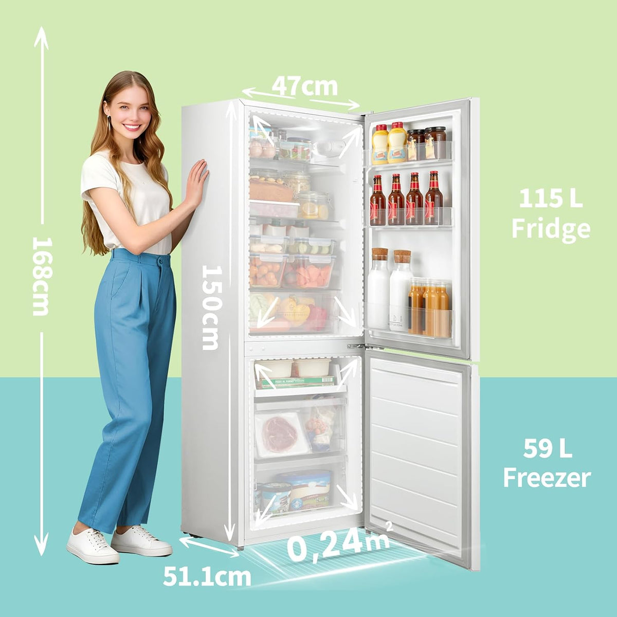COMFEE' 174L Freestanding Fridge Freezer, Low Frost, RCB169WH2(E)