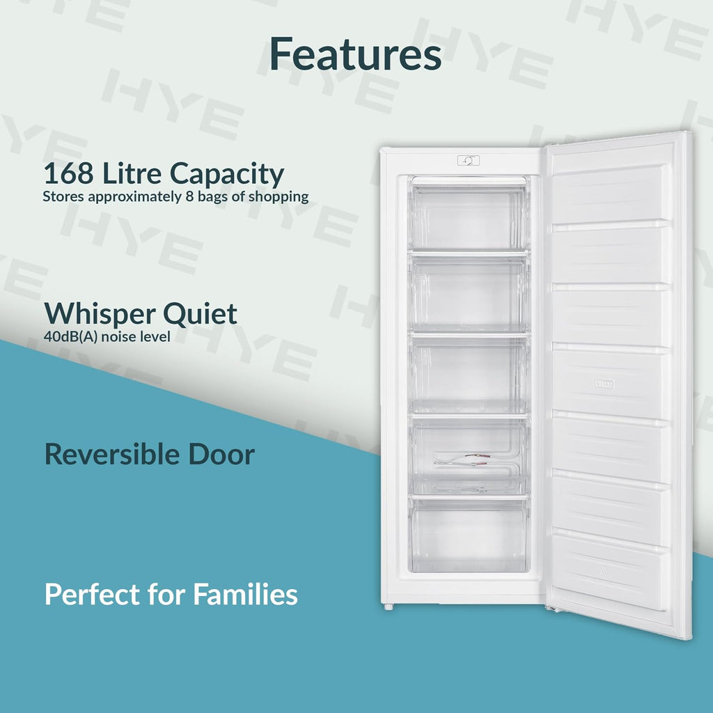 HYE Upright Freezer - 168L Capacity, 142.6cm Height, 54.5cm Height, White