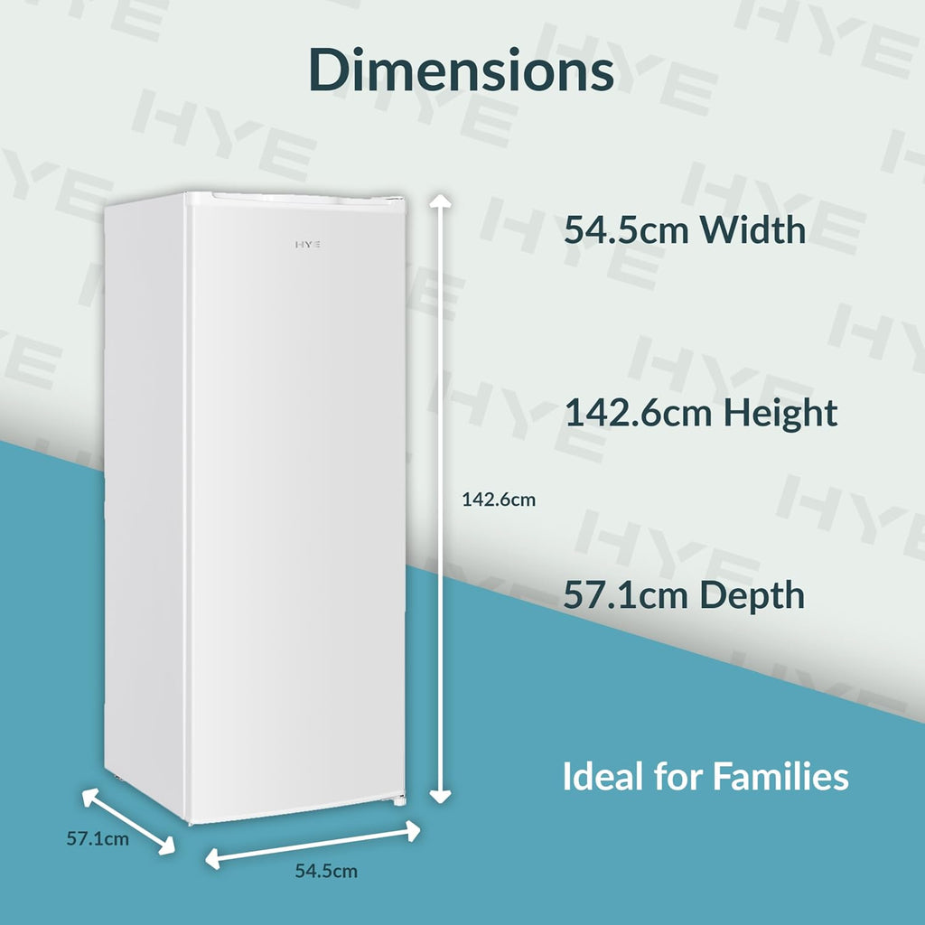 HYE Upright Freezer - 168L Capacity, 142.6cm Height, 54.5cm Height, White