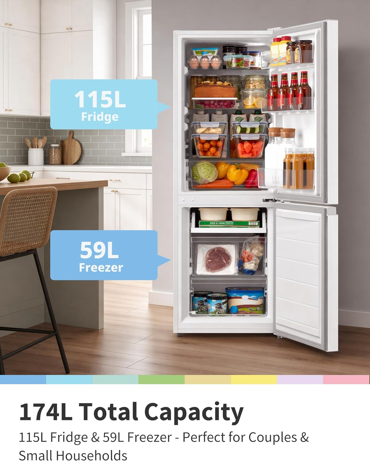 COMFEE' 174L Freestanding Fridge Freezer, Low Frost, RCB169WH2(E)