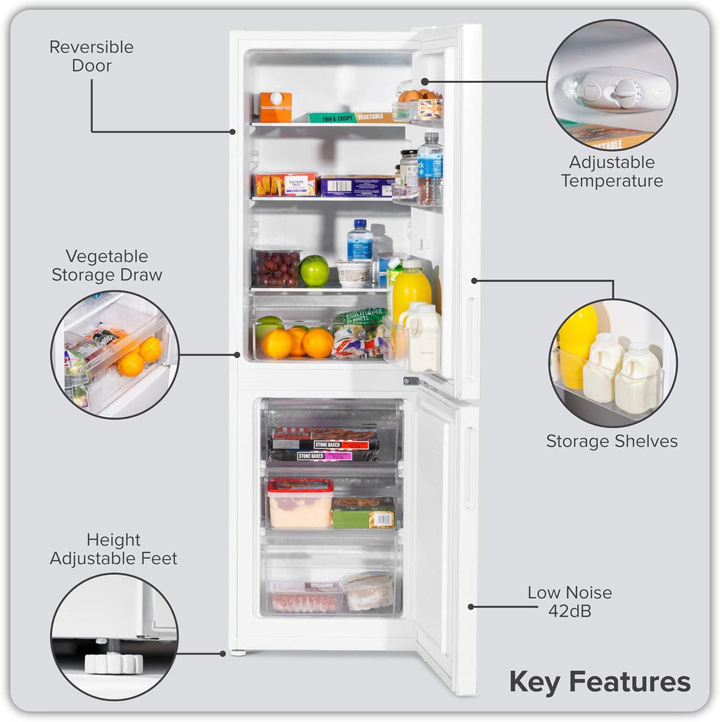 Baridi 47cm 60/40 Fridge Freezer with Adjustable Thermostat, 157L Capacity, White - DH252