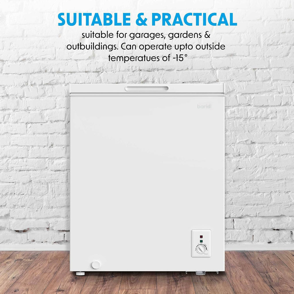 Baridi 142L Freestanding Chest Freezer with Adjustable Thermostat, White - DH120