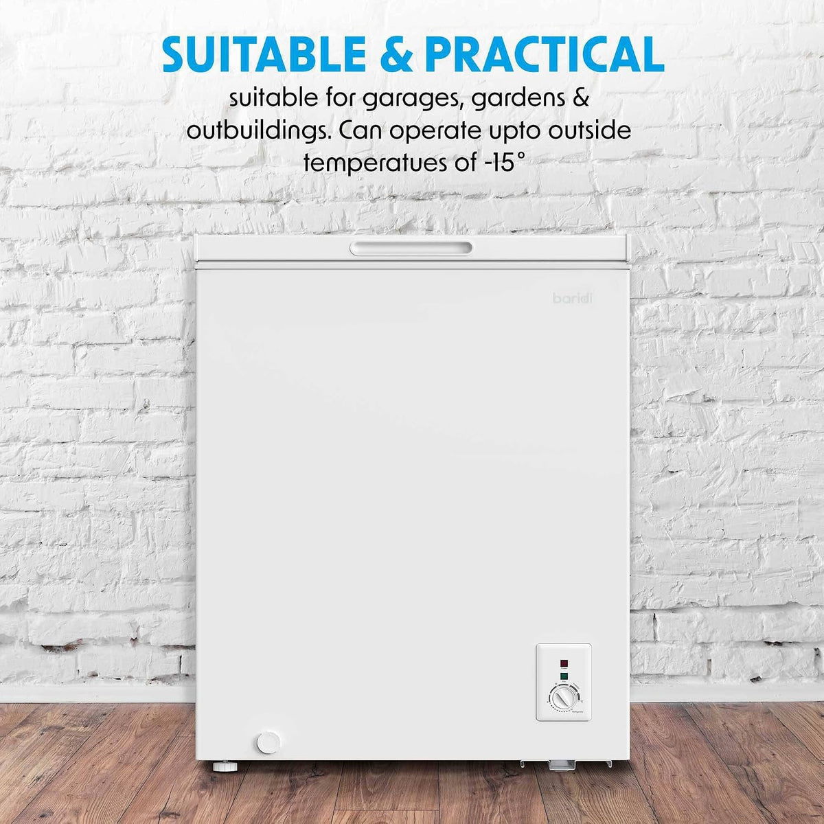 Baridi 142L Freestanding Chest Freezer with Adjustable Thermostat, White - DH120